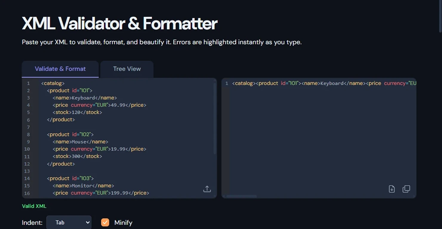 XML Validator error highlighting